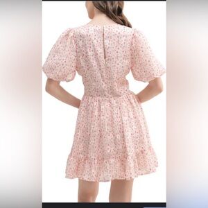 All in Favor Floral Puff Sleeve Mini Dress Cream Pink | Medium